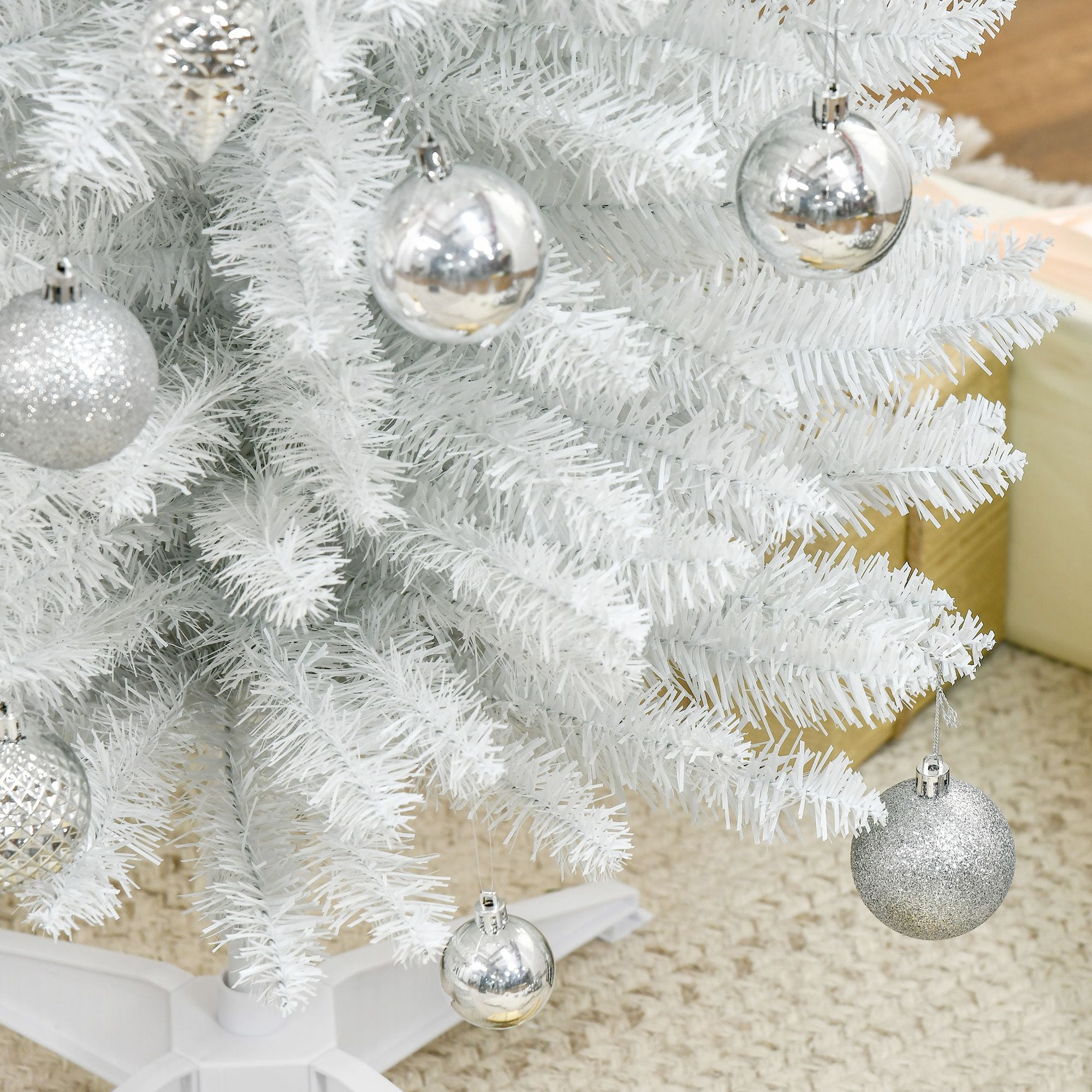 7' Artificial Pencil Christmas Tree, Slim Xmas Tree with 499 Realistic Branch Tips and Plastic Stand, White