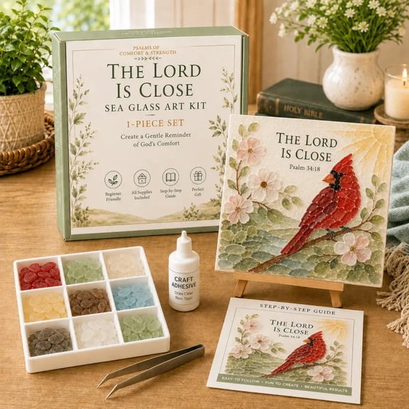 Psalms of Comfort & Strength Sea Glass Art Kit, Christian DIY Craft Kit with Inspirational Bible Verse Design, Religious Gift for Women, Faith Home Decor Wall Art(The Lord Is Close)