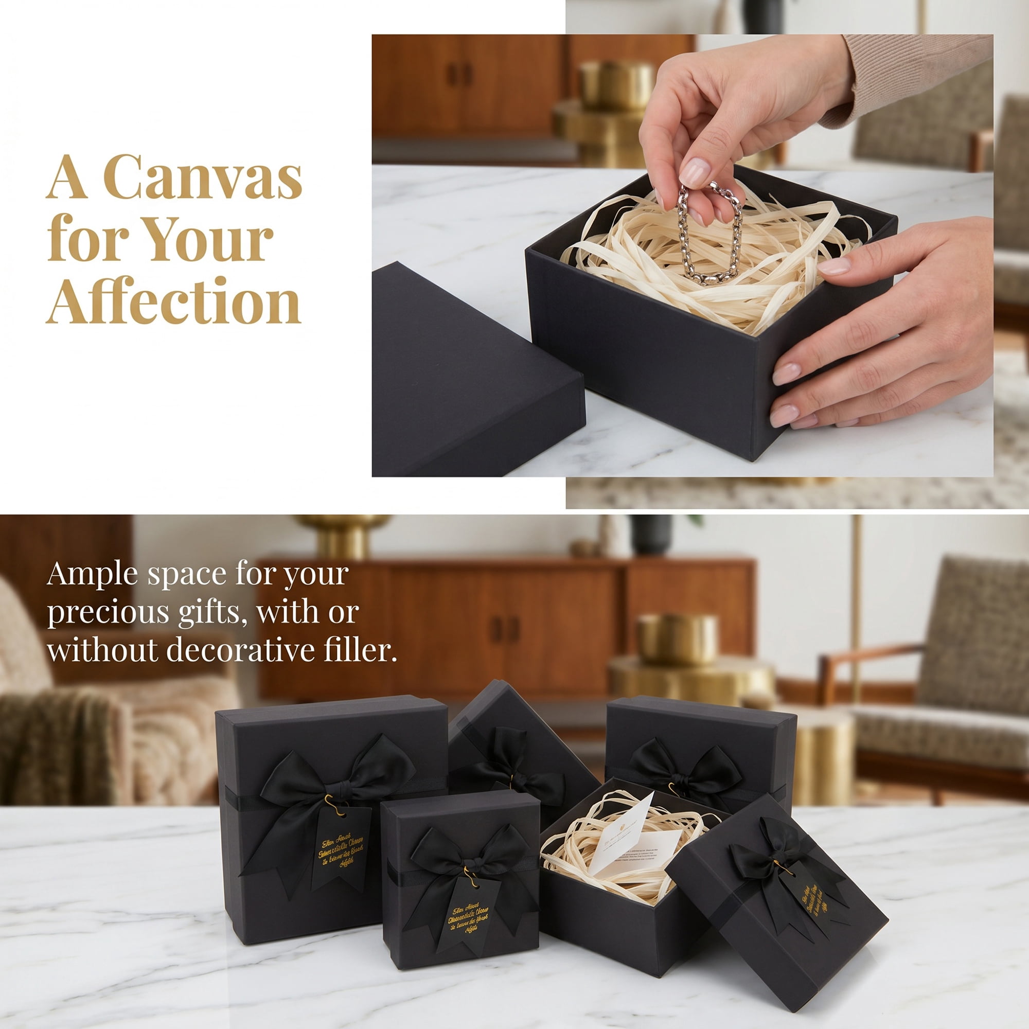 Unique Bargains Elegant Rigid Present Box with Lids Black 5.9"x5.9"x2.8"