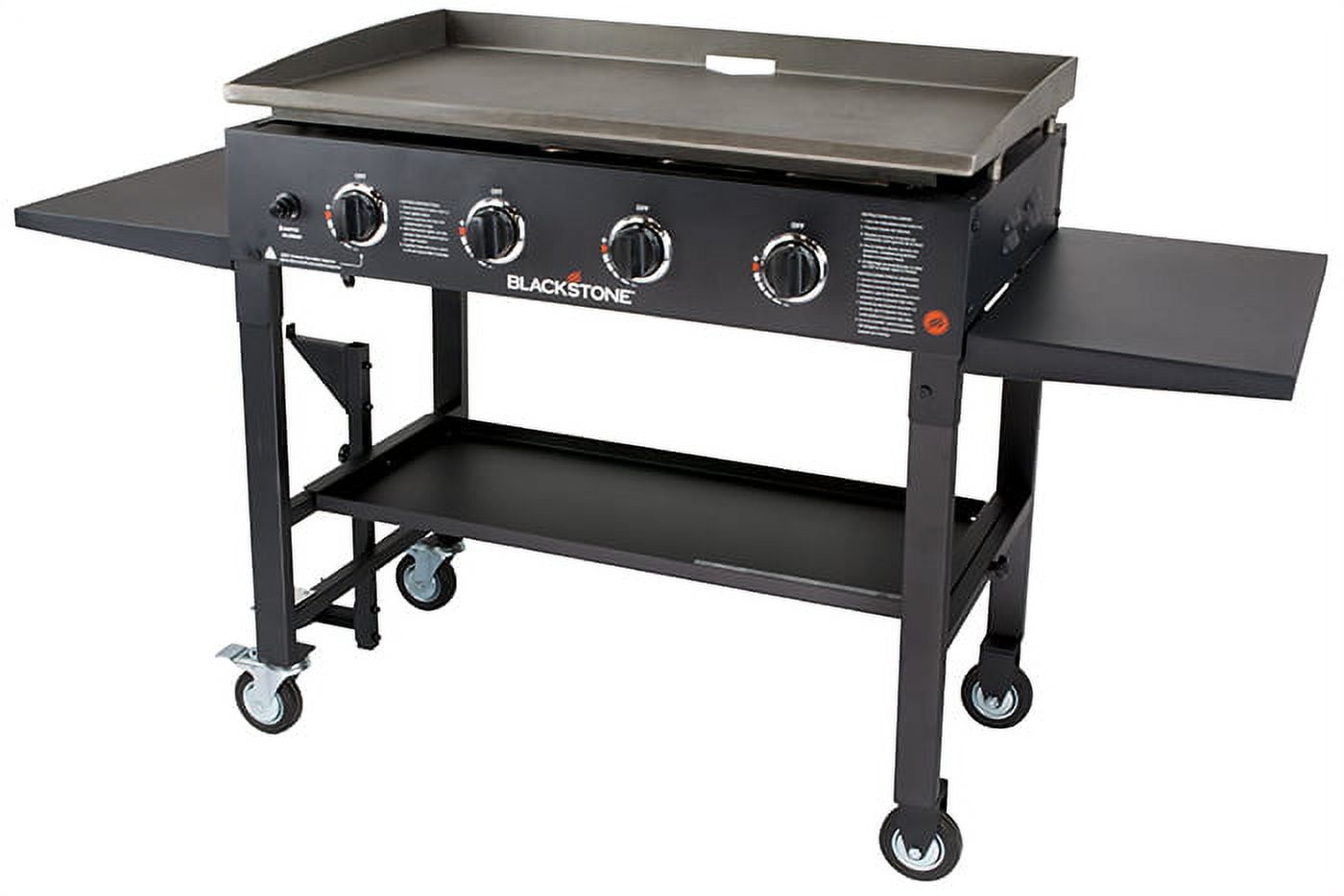 Blackstone 1554 Cooking 4 Burner Flat Top Gas Grill Propane Fuelled Restaurant Grade Professional Outdoor Griddle Station with Side Shelf, 36 Inches, Black