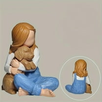 Resin Desktop Ornament Adorable Girl Holding Dog Figurine for Home for Shelf Display