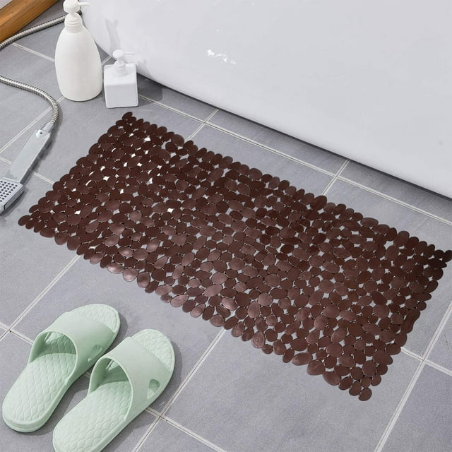 Alfombra de baño de goma antideslizante con cerdas masajeadoras y exfoliantes | 40 x 88 cm, color gris/blanco/marrón, para ducha, bañera, cocina y lavadero