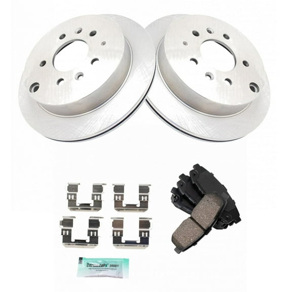 TRQ Rear Brake Pad & Rotor Kit Brake Pads Brake Rotor Ceramic Fits Select 2004-2006 Mazda MPV