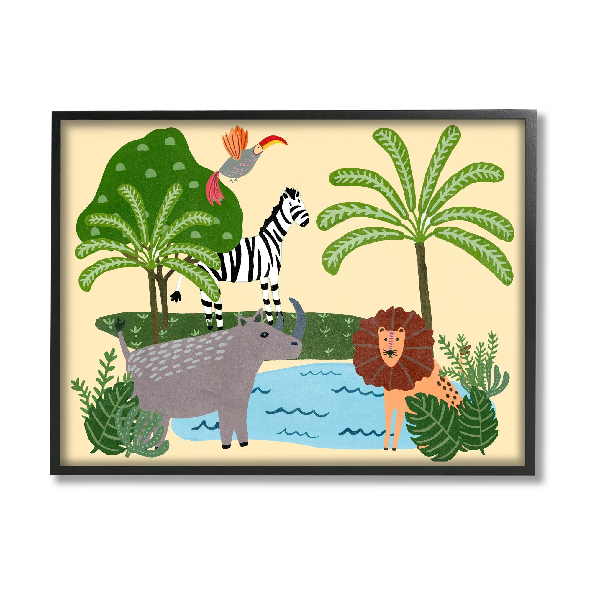 Stupell Industries Whimiscal Wild Animals Botanical Wildlife Collage Graphic Art Black Framed Art Print Wall Art, 30x24, by Regina Moore