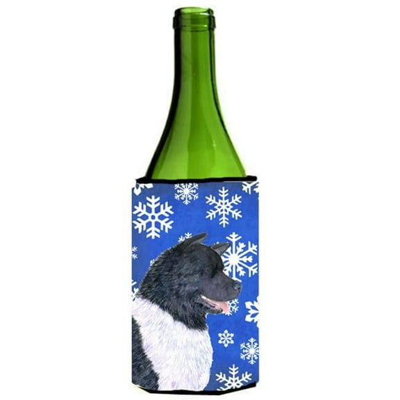 Akita Winter Snowflakes Holiday Wine bottle sleeve Hugger - 24 oz.