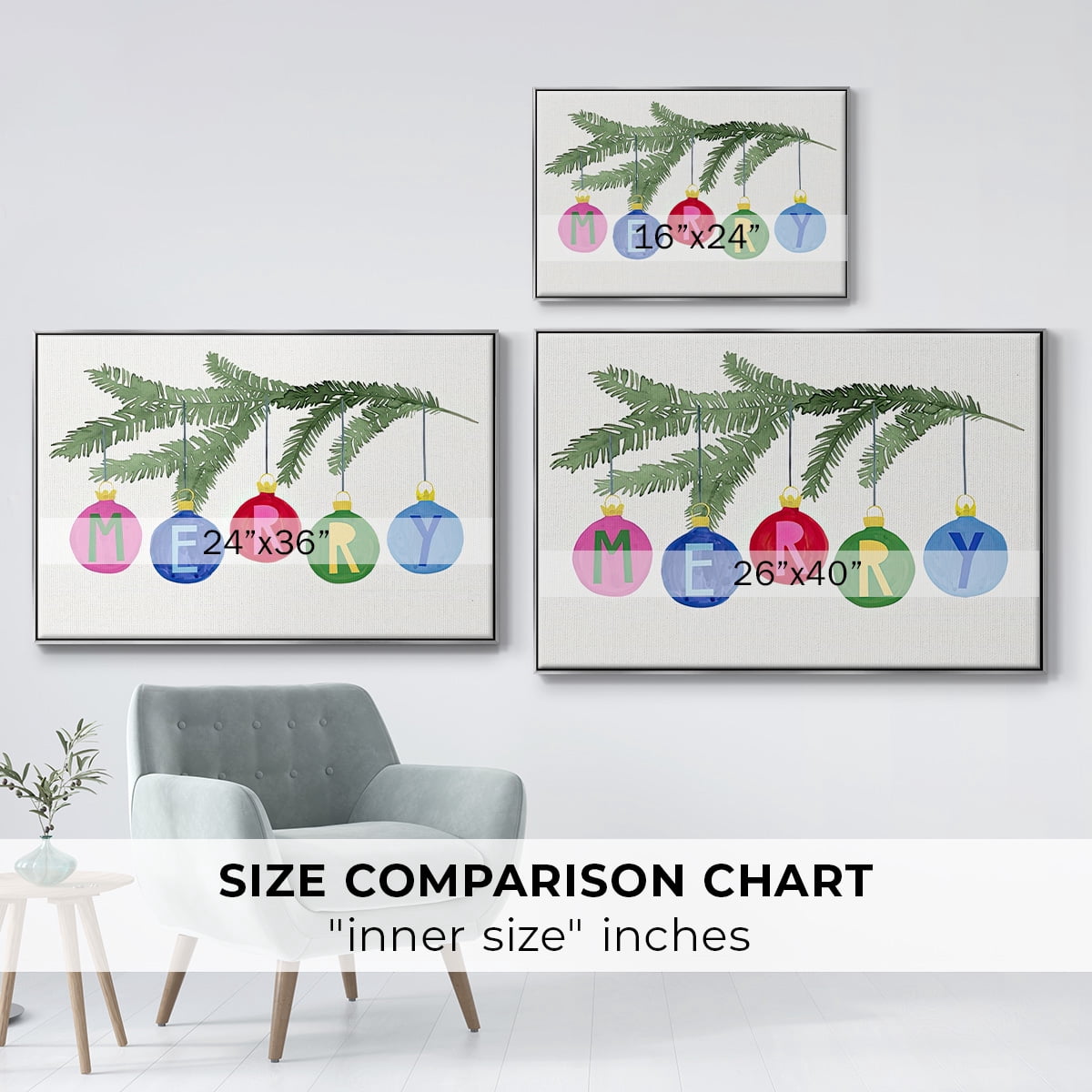 Colorful Christmas Collection A - Framed Gallery Wrapped Holiday Canvas - 27 x 41 - Silver Frame