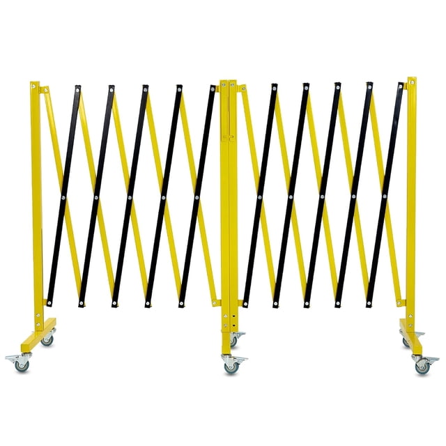 16FT Industrial Metal Expandable Barricade Retractable Traffic Fence with Casters Portable Barricade Gate Folding Security Gate for Construction Area Traffic Control Cordon