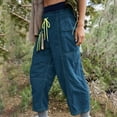 thumbnail image 2 of biudgviw Women's Wide Leg Hiking Capris with Pocket Elastic Waist Drawstring Quick Dry Outdoor Sports Workwear Cropped Pants, 2 of 7
