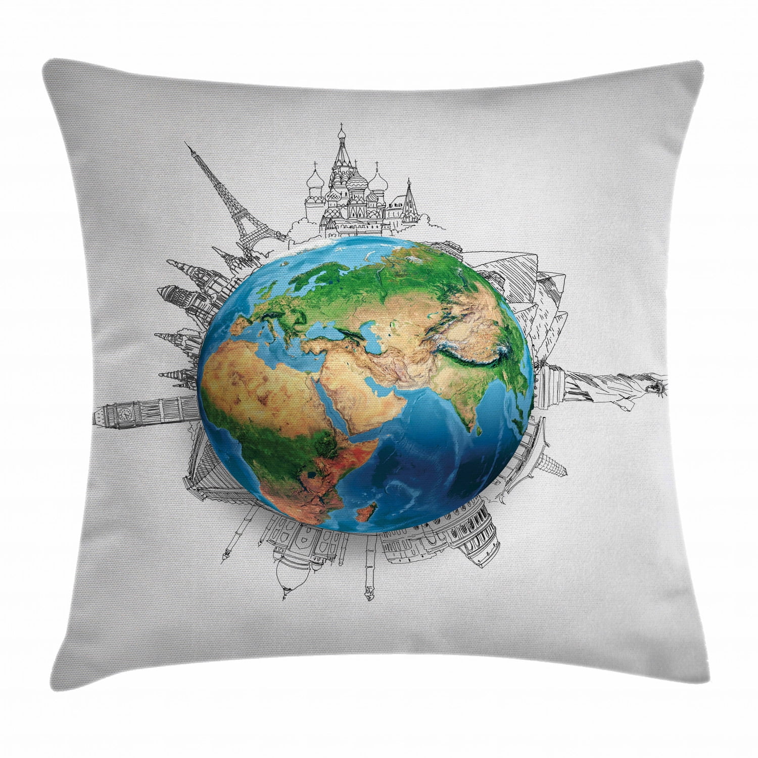 Earth Throw Pillow Cushion Cover, Globe of Earth Realistic