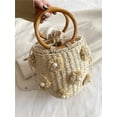 thumbnail image 2 of Kukuzhu Summer Straw Bag for Women Pearl Flower Bucket Tote Bag Diamond Handbag Hand Woven Rattan Shell Purse Drawstring, 2 of 7