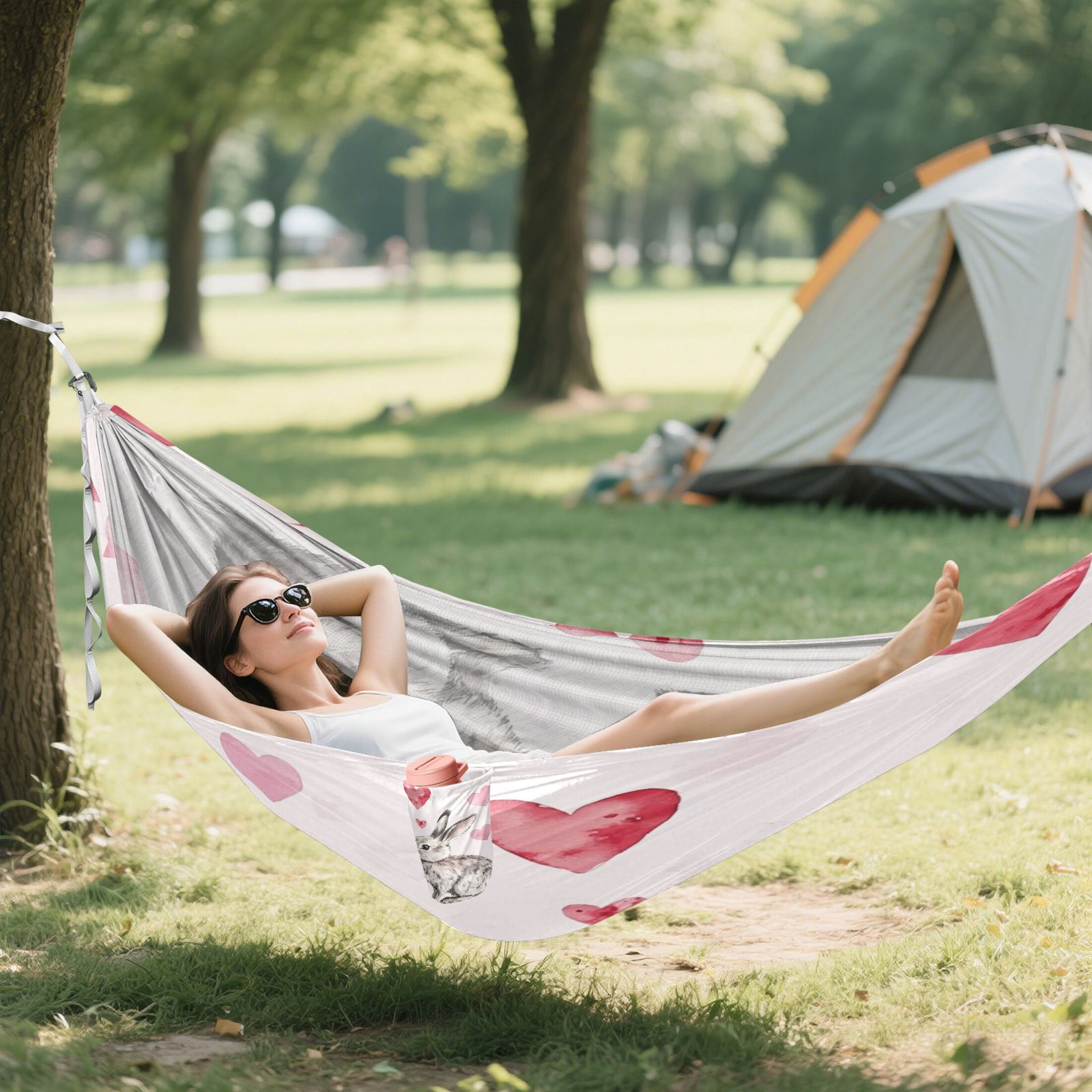 Hammock Camping Hammock Nylon Portable Hammock Travel Camping Hammock Beautiful Gray Love Rabbit