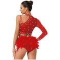 thumbnail image 3 of iiniim Women's Lyrical Jazz Dance Outfits One Shoulder Crop Top with Feather Briefs Skirt Dancewear Red L, 3 of 7
