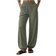 thumbnail image 2 of Mutghys Casual Pants for Women Solid Color Elastic Waist Joggers Pants with Pockets Home Walking Shopping Cozy Breathable Leisure Long Pants S-2XL, 2 of 8