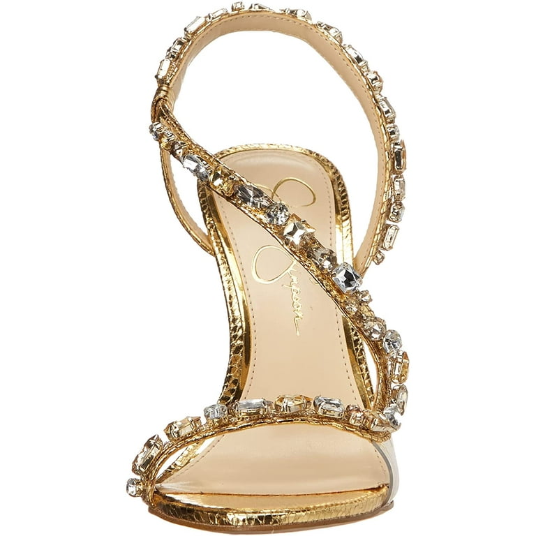 jaycin rhinestone asymmetrical metallic dress sandals Jaycin High Heel in Gold