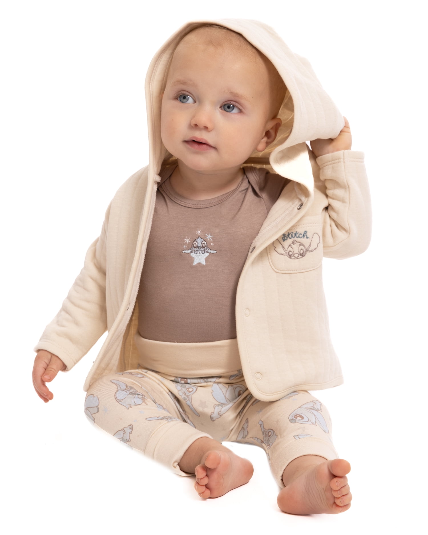 Disney Baby Wishes + Dreams Stitch Hooded Cardigan, Bodysuit and Pants Set, 3-Piece, Sizes 0/3M-18M