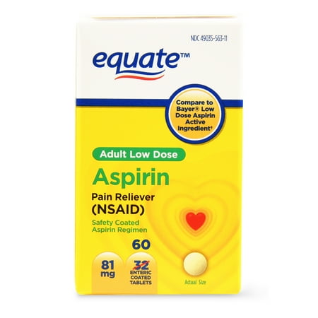 (5 pack) (5 Pack) Equate Low Dose Aspirin, 81 mg, 60 Ct