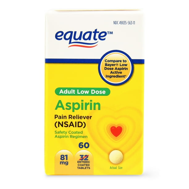 Equate Pain Reliever Adult Low Dose Aspirin Enteric Coated Tablets, 81