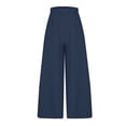 thumbnail image 6 of RQYYD Women's Plus Size Cotton and Linen Wide Leg Pants Loose High Elastic Waisted Long Pants Solid Color Casual Straight Trousers Navy S, 6 of 9