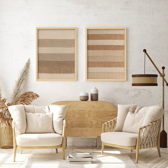 Framed Print Wall Art Set of 2 - Neutral Abstract Color Blocks Poster Art - 2 Pieces Minimalist Modern Wall Decor for Living Room - 12"x16"x2 Natural