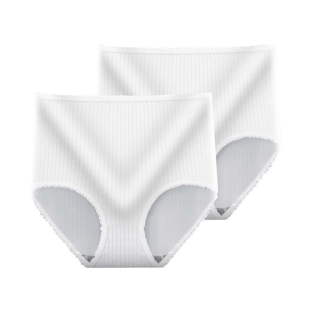 2 Pack Womens High Waisted Briefs Underwear Soft Stretch Ribbed Panties Full Coverage Ladies No Show Briefs XL