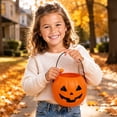 thumbnail image 7 of Kumdkdwn Halloween Pumpkin Candy Bucket – 4.7" Plastic Trick or Treat Pail – Classic Jack-o'-Lantern Candy Holder with Handle for Party Favors, Fall Decor & Kids Costumes, 7 of 7