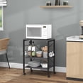 thumbnail image 2 of 3-Layer Microwave Stand Bakers Rack, Kitchen Rolling Cart with 4 Universal Wheels and 10 Removable Hooks, Coffee Cart Shelf Organizer for Kitchen, Living Room, Entryway, Nut Brown, 2 of 8