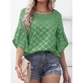 thumbnail image 2 of Tops de media manga con volantes para mujer, Camiseta holgada informal con cuello redondo, camisetas con estampado a cuadros a rayas para primavera y verano 2023, 2 of 5