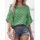 thumbnail image 2 of Tops de media manga con volantes para mujer, Camiseta holgada informal con cuello redondo, camisetas con estampado a cuadros a rayas para primavera y verano 2023, 2 of 5