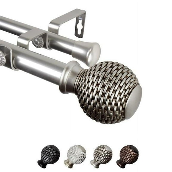 1 in. Wicker Double Curtain Rod with 120 to 170 in. Extension, Satin Nickel