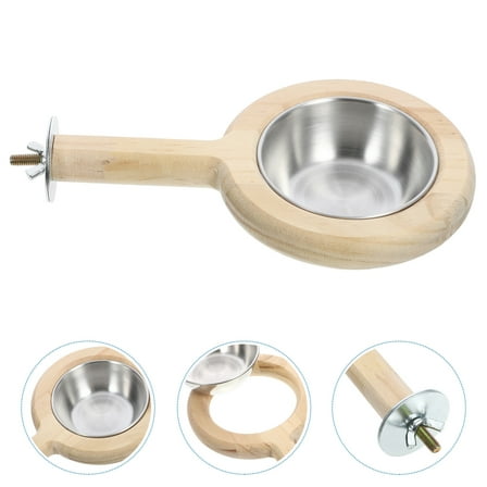 WHAMVOX Wood Parakeet Perch Parrot Food Cup Bird Food Feeder for Budgerigar Canary