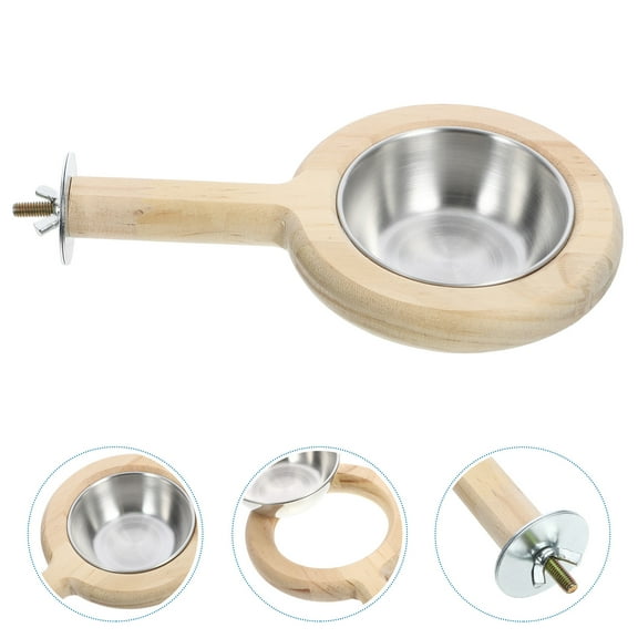 WHAMVOX Wood Parakeet Perch Parrot Food Cup Bird Food Feeder for Budgerigar Canary