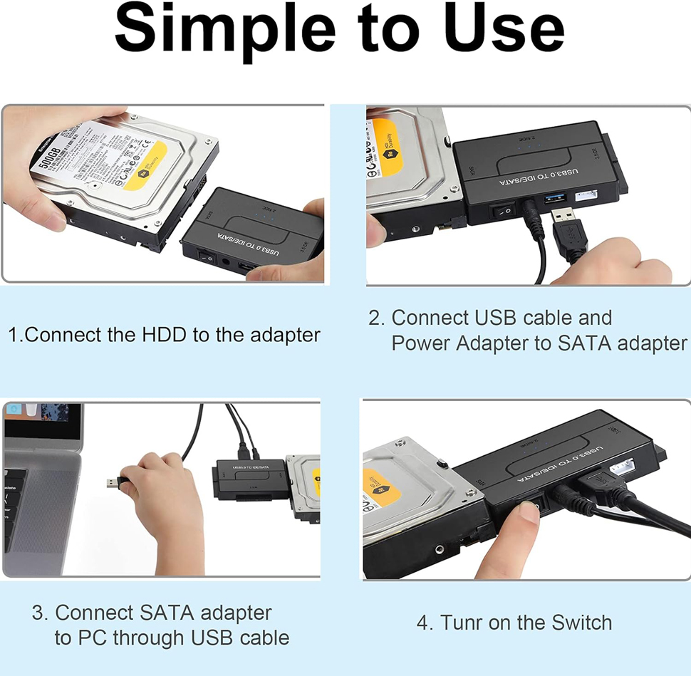 AUBEAMTO USB 3.0/USB C to SATA and IDE Adapter, External Hard Drive Ultra Recovery Converter for Universal 2.5 3.5 IDE and SATA HDD SSD, 5.25-inch DVD/CD-ROM Optical Drive, Easy to Use