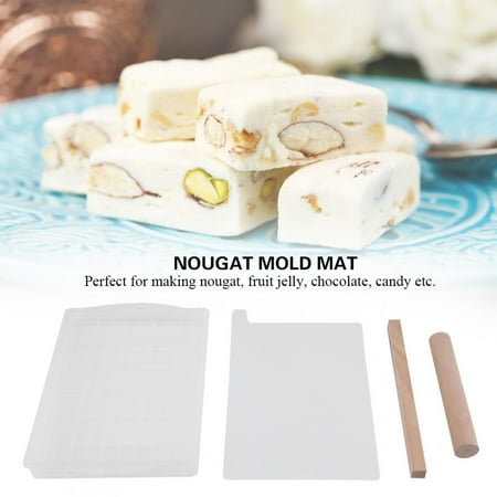 

Tebru Silicone Nougat Mold Nonstick Mat DIY Chocolate Candy Tools Wooden Rolling Pin Set DIY Candy Mold