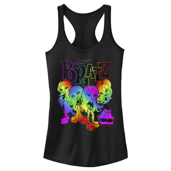 Junior's Bratz Rainbow Dolls Racerback Tank Top Black Medium