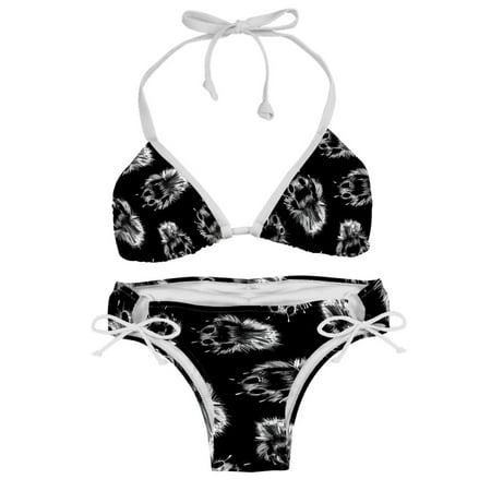 Women s Two Piece Halter Neck Bikini Swimsuits Padded Black Dogs Cat Paw Print Print Swimwear Bathing Suits