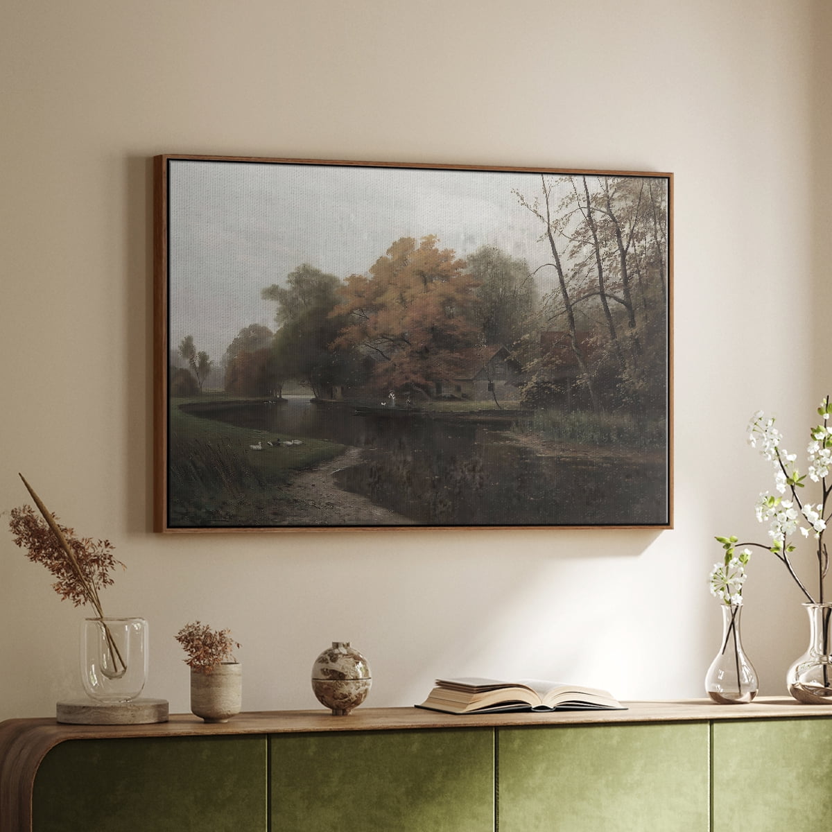 Vintage Landscape-CCCXXVI By Wexford Home Framed in Walnut Wood Gallery Wrapped Canvas 25 in. x 37 in.