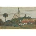thumbnail image 2 of Walther Gamerith 14x11 Black Ornate Wood Framed Double Matted Museum Art Print Titled: Landscape with Church and Village (1922), 2 of 5
