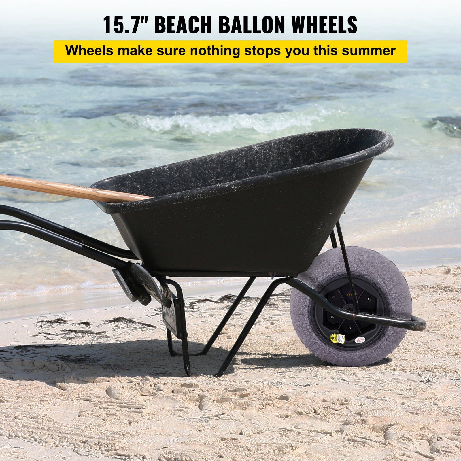 Beach Balloon Wheels 2-Pack, 15.7-Inch Replacement Sand Tires with Heavy-Duty TPU Construction, Includes Hand Air Pump for Easy Inflation, Compatible with Kayak Dolly, Canoe Cart, Up to 176 lbs