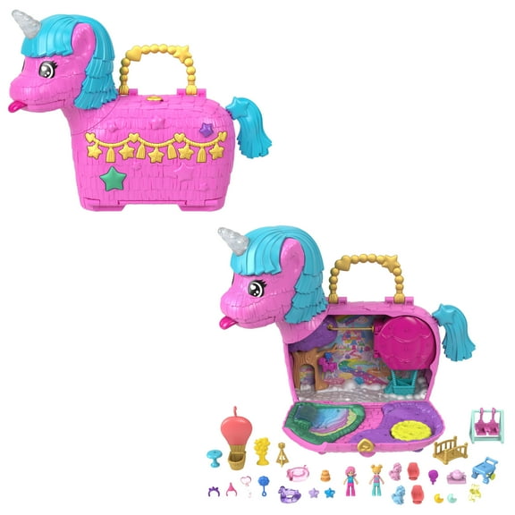 Polly Pocket Unicorn Partyland Playset with 2 Micro Dolls, Pets & 25 Surprise Accessories