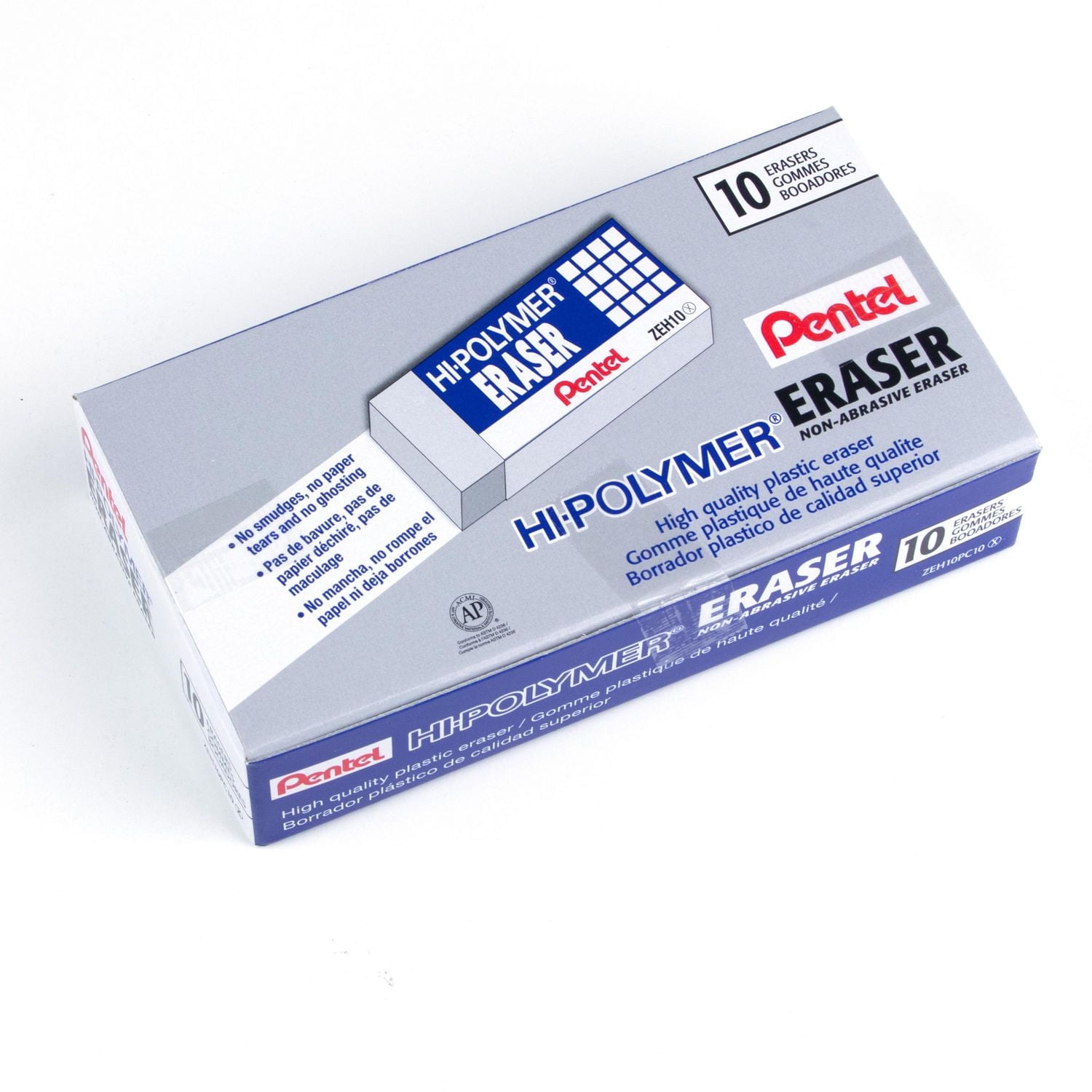 Pentel Hi-Polymer, High Quality Rubber Large White Block Eraser Box of 10, removes lead easily