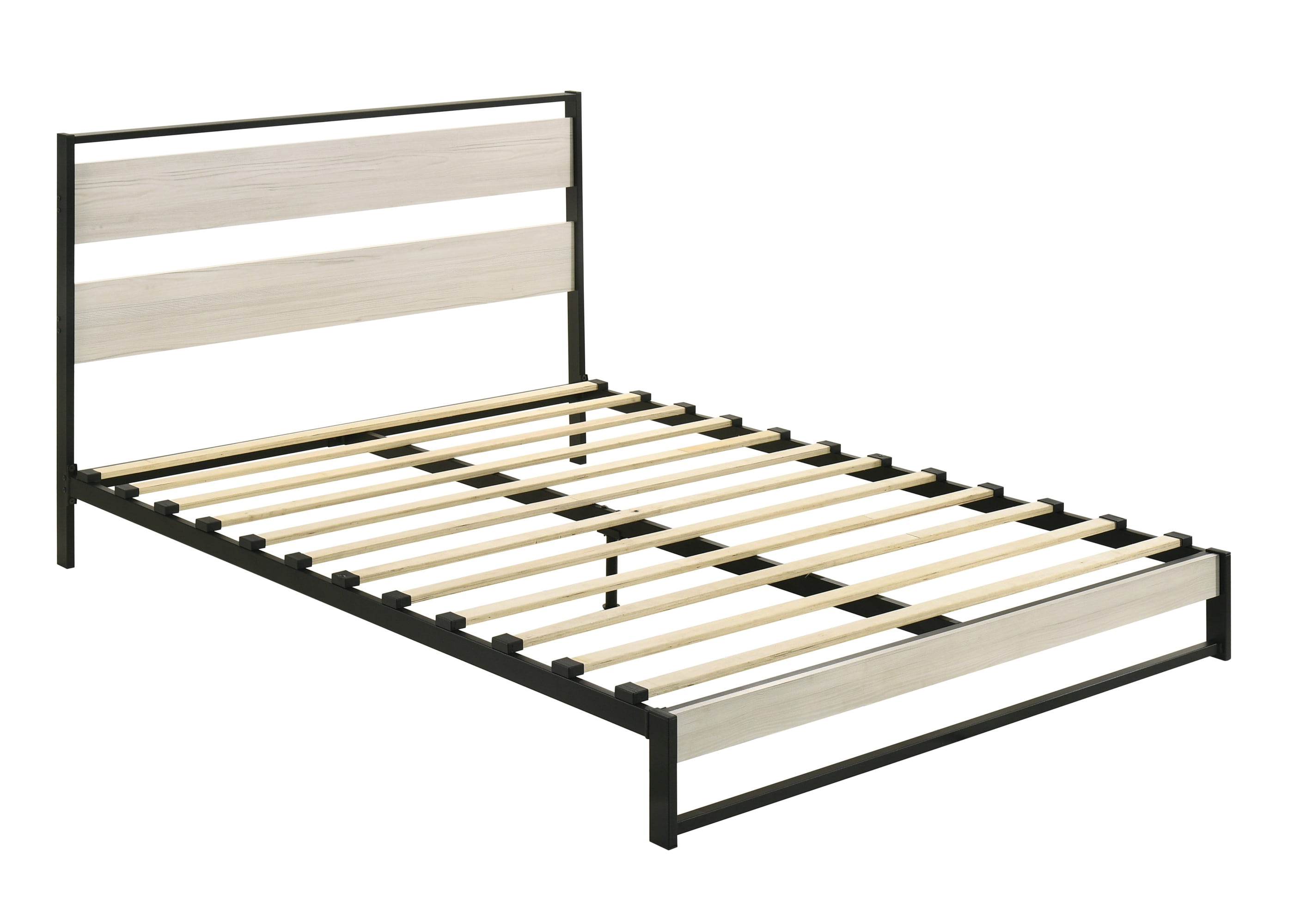 Home Design Huron Queen Metal Platform Bed Frame with Full Slats and Under-Bed Storage, Light Gray, Easy Assembly
