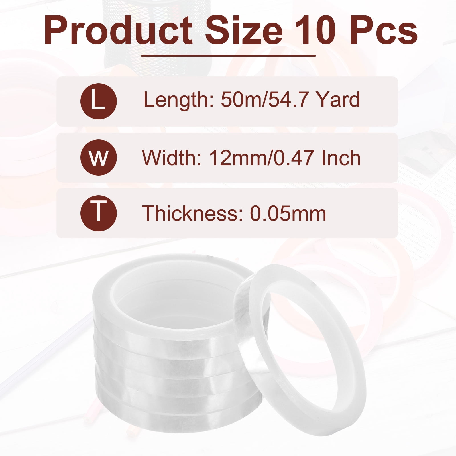 Uxcell 10 Rolls Whiteboard Tape Graphic Chart Tape 12mm 54.7 Yard Art Tape Thin Self-Adhesive Pinstripe Tape Masking Tape, Clear