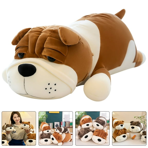 Pretyzoom Light Brown Realistic Dog Stuffed Plush Pillow Soft Animal Shaped Throw Pillow for Sofa Car Decor