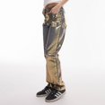 thumbnail image 3 of Pantalones vaqueros rectos casuales ajustados con bolsillos con cremallera y color bronce de color sólido de otoño para mujer de Europa y América, 3 of 6