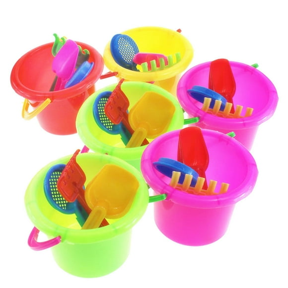 6 Sets Beach Bucket Toys Set Plastic Play Sand Spoon Toy Beach Educational Toy Set for Kid Children (Random Pattern and Color, 4pcs in 1 Set)