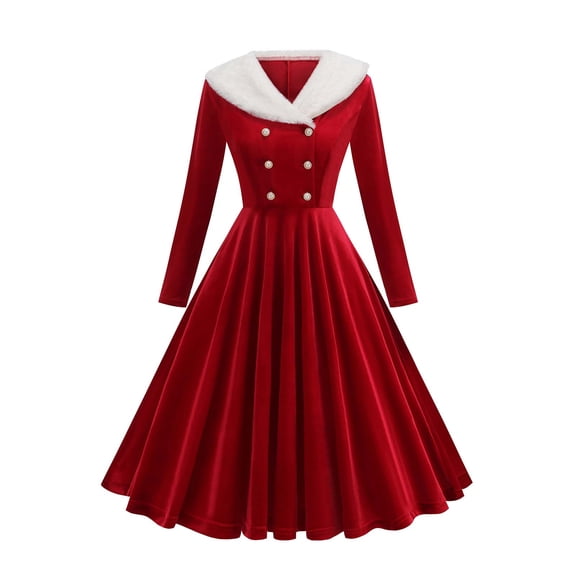 Sexlip Womens Dress Vintage 1950s Dresses Long Sleeve Swing Party Dresses Cocktail Dress Party Holiday Dress Red XL