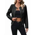 thumbnail image 3 of Women'S Plus Size PU Leather Jacket Zip Up Crew Neck Long Sleeve Jacket Outerwear Black M, 3 of 9