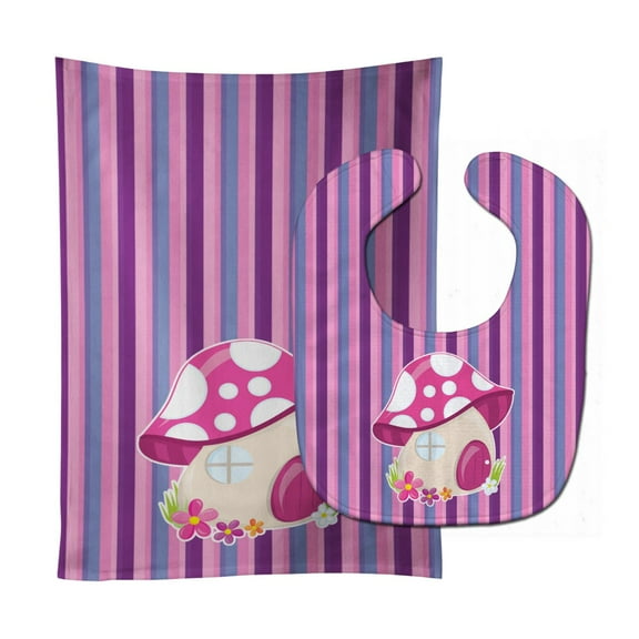 Fairy House Pink and Purple Baby Bib and Burp Cloth