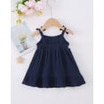 thumbnail image 3 of 6 Months Baby Girls Dress 12 Months Girls Sleeveless Dress Off-the-shoulder Infant Girls Solid Color Summer Halter Dress Dark Blue, 3 of 8