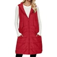 thumbnail image 6 of Quealent Women's Long Puffer Vest Casual Sleeveless Puffy Jacket with Removable Hood Red for Size M, 6 of 7